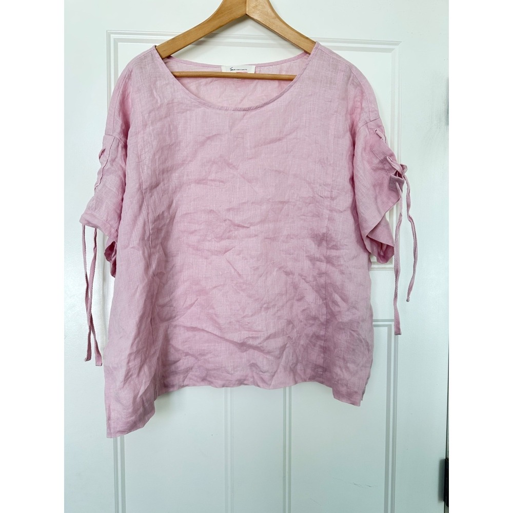 Turo Vince Camuto Linen Top Womens Large Pink Boho Coastal Summer